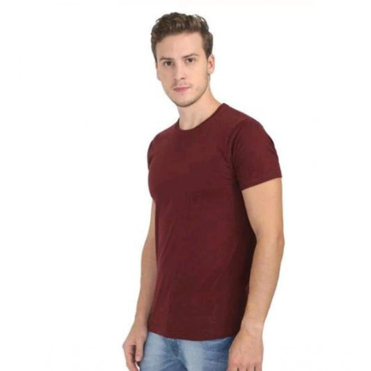 Roneclick Men's Casual Short Sleeves Cotton Round Neck T-shirt (Maroon)