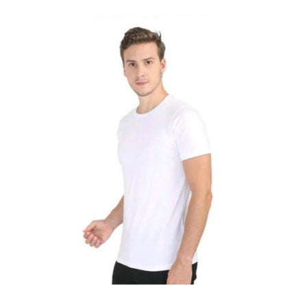 Roneclick Men's Casual Short Sleeves Cotton Round Neck T-shirt (White)