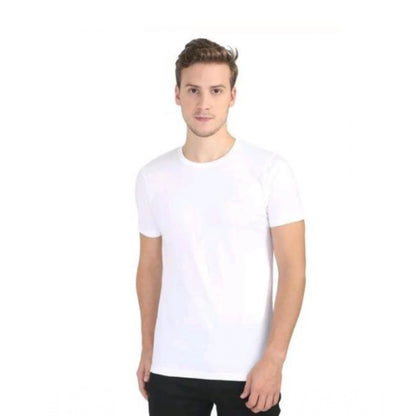 Roneclick Men's Casual Short Sleeves Cotton Round Neck T-shirt (White)