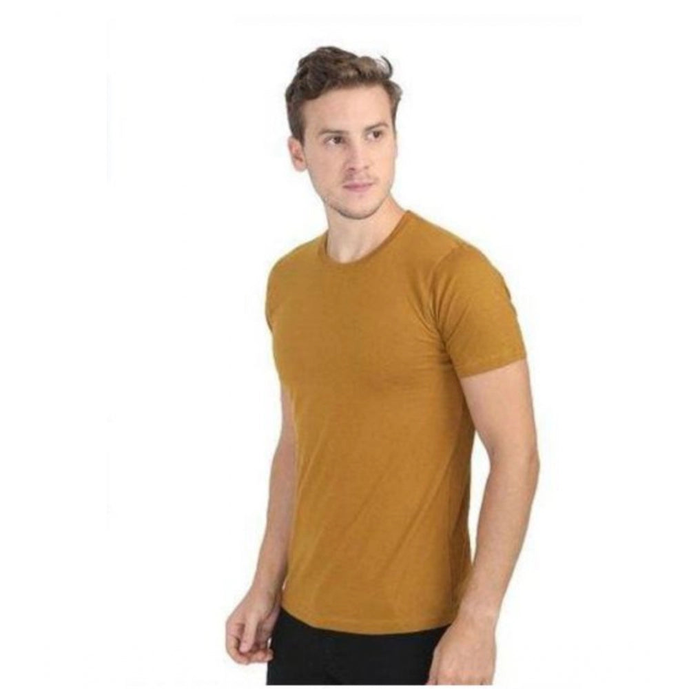 Roneclick Men's Casual Short Sleeves Cotton Round Neck T-shirt (Mustard)