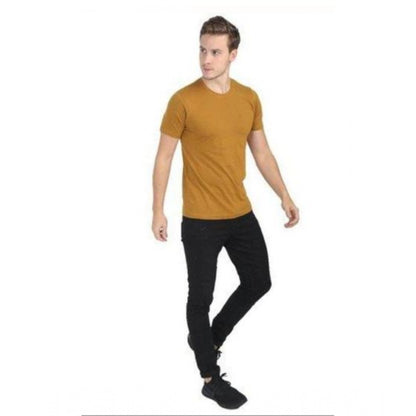 Roneclick Men's Casual Short Sleeves Cotton Round Neck T-shirt (Mustard)