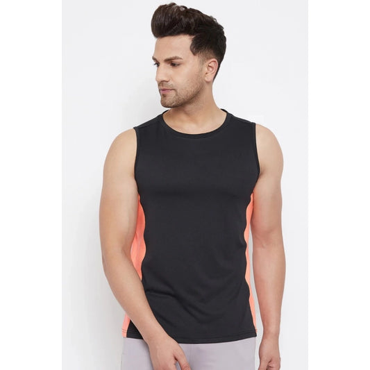 Roneclick Men's Solid Polyester Sleeveless T.Shirt (Black)