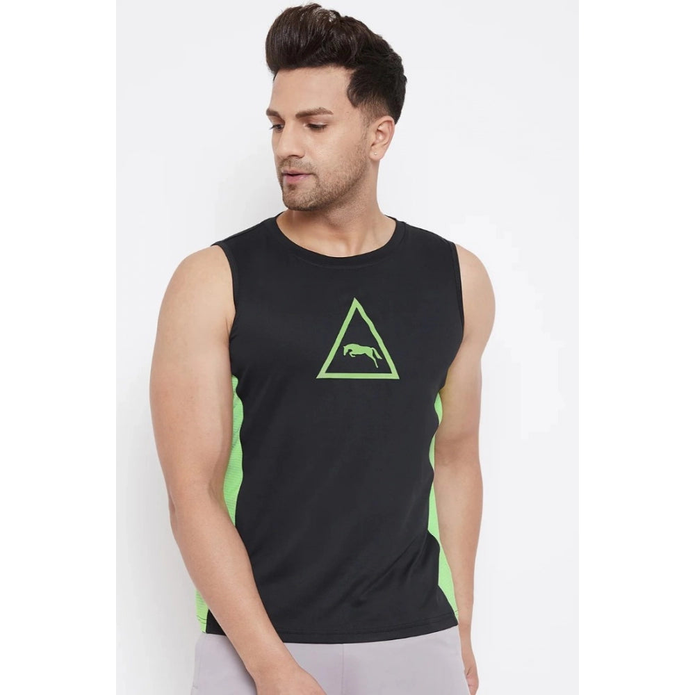 Roneclick Men's Solid Polyester Sleeveless T.Shirt (Black)