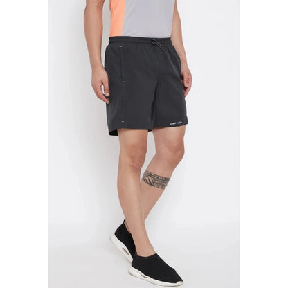 Roneclick Men's Solid Polyester Above Knee Shorts (Black)