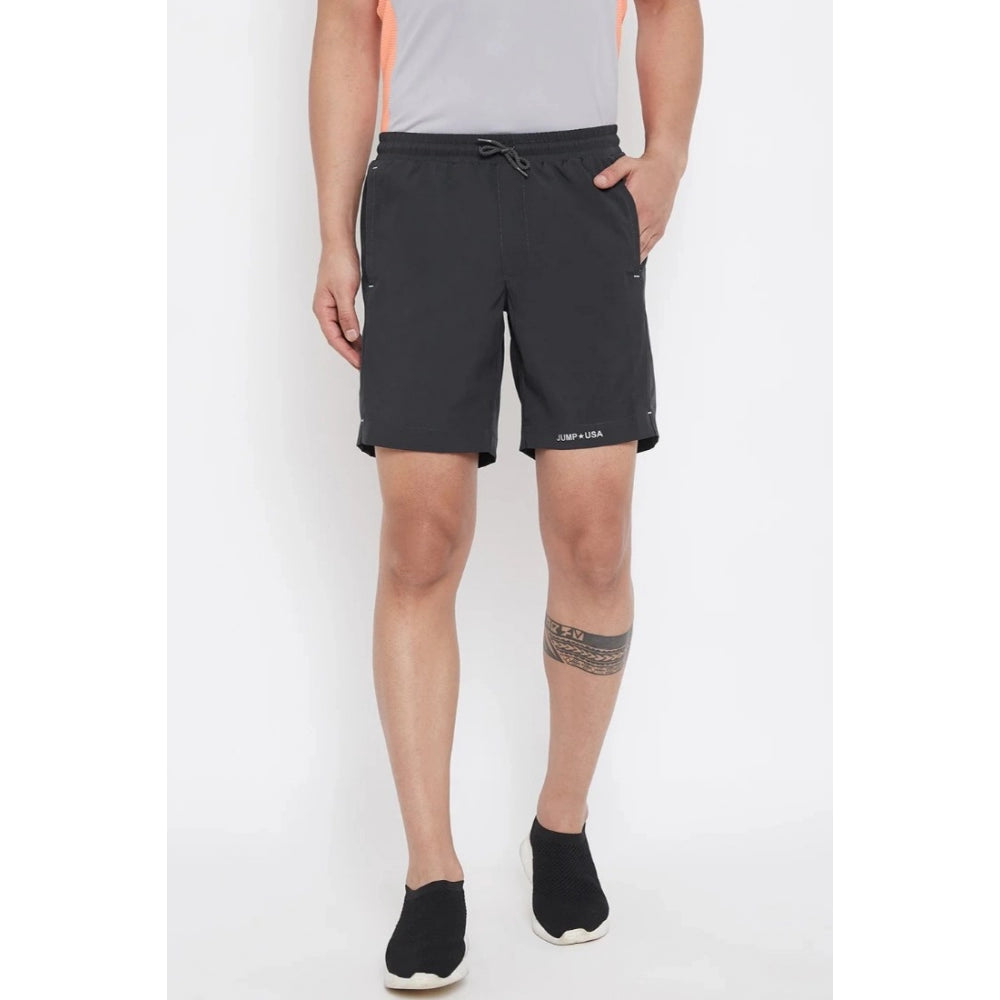 Roneclick Men's Solid Polyester Above Knee Shorts (Black)