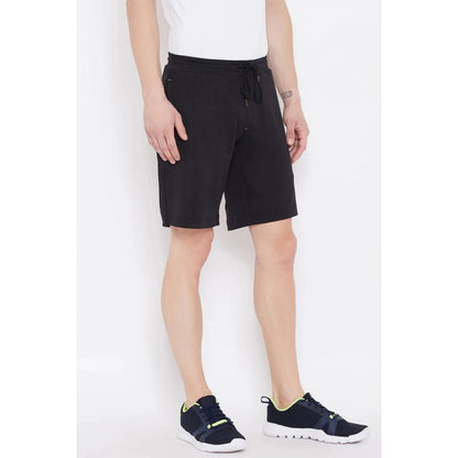 Roneclick Men's Solid Polyester Knee Length Shorts (Black)