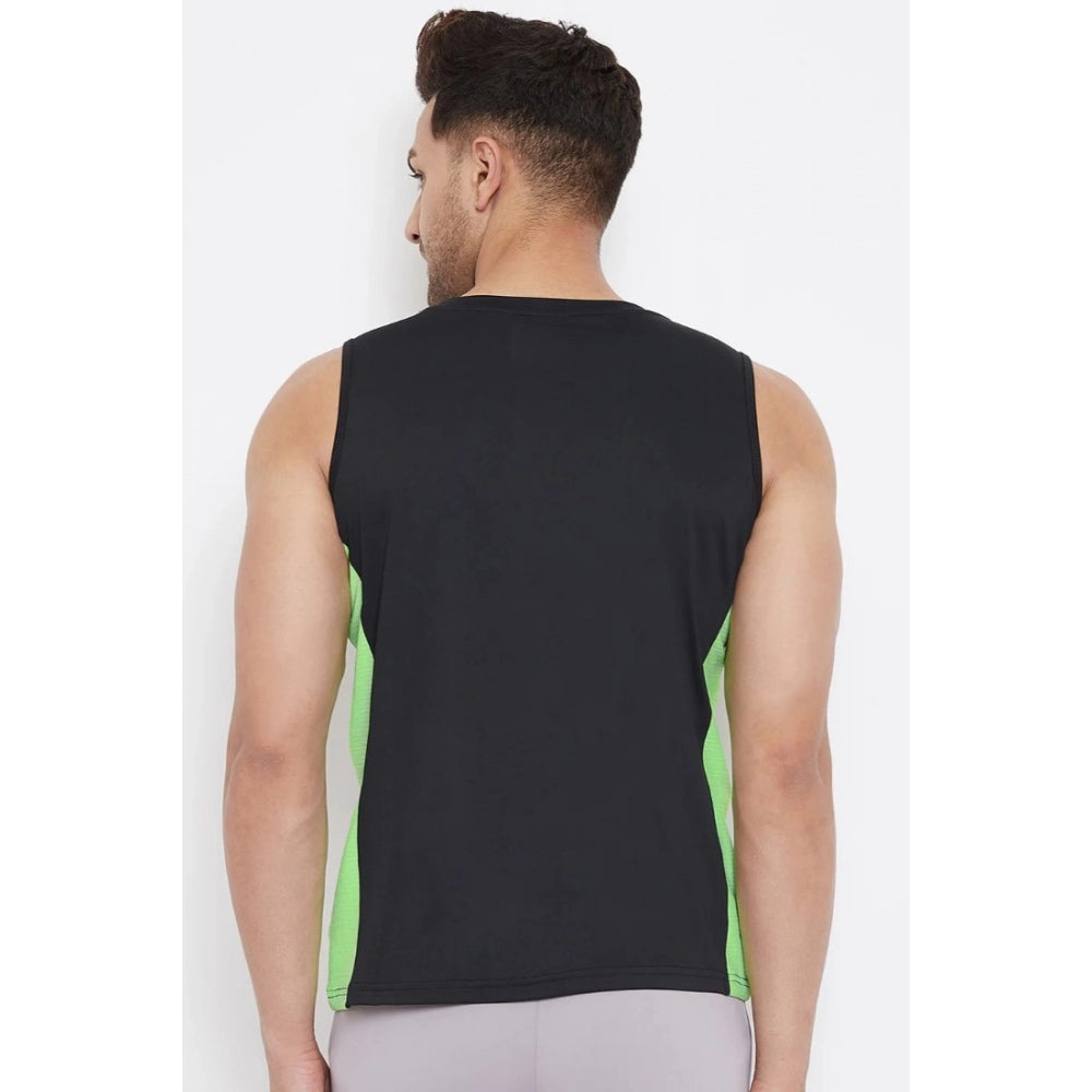 Roneclick Men's Solid Polyester Sleeveless T.Shirt (Black)