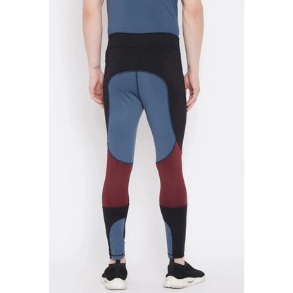 Roneclick Men's Colour Blocked Polyester Tights (Blue)