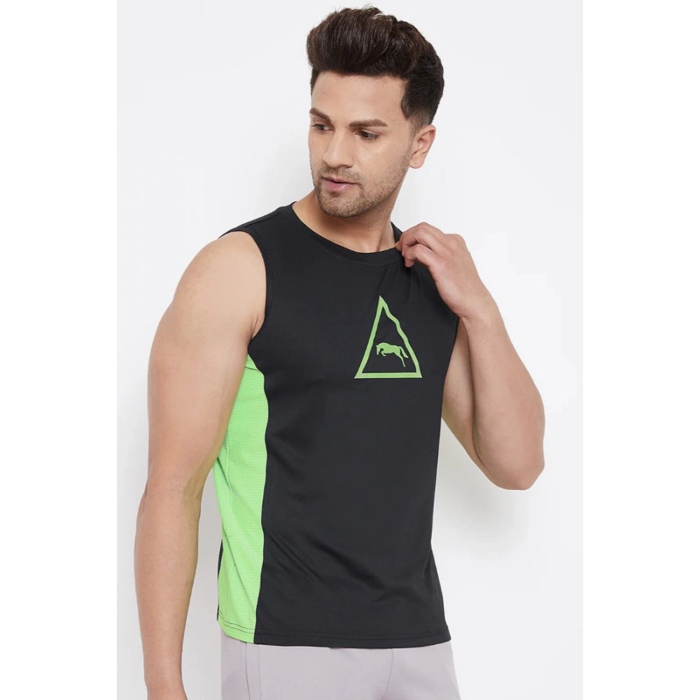 Roneclick Men's Solid Polyester Sleeveless T.Shirt (Black)