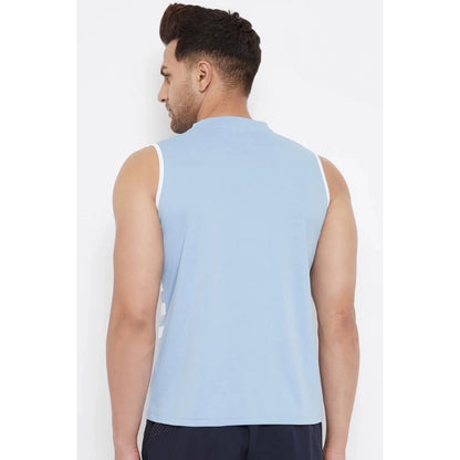 Roneclick Men's Striped Polyester Sleeveless T.Shirt (Blue)