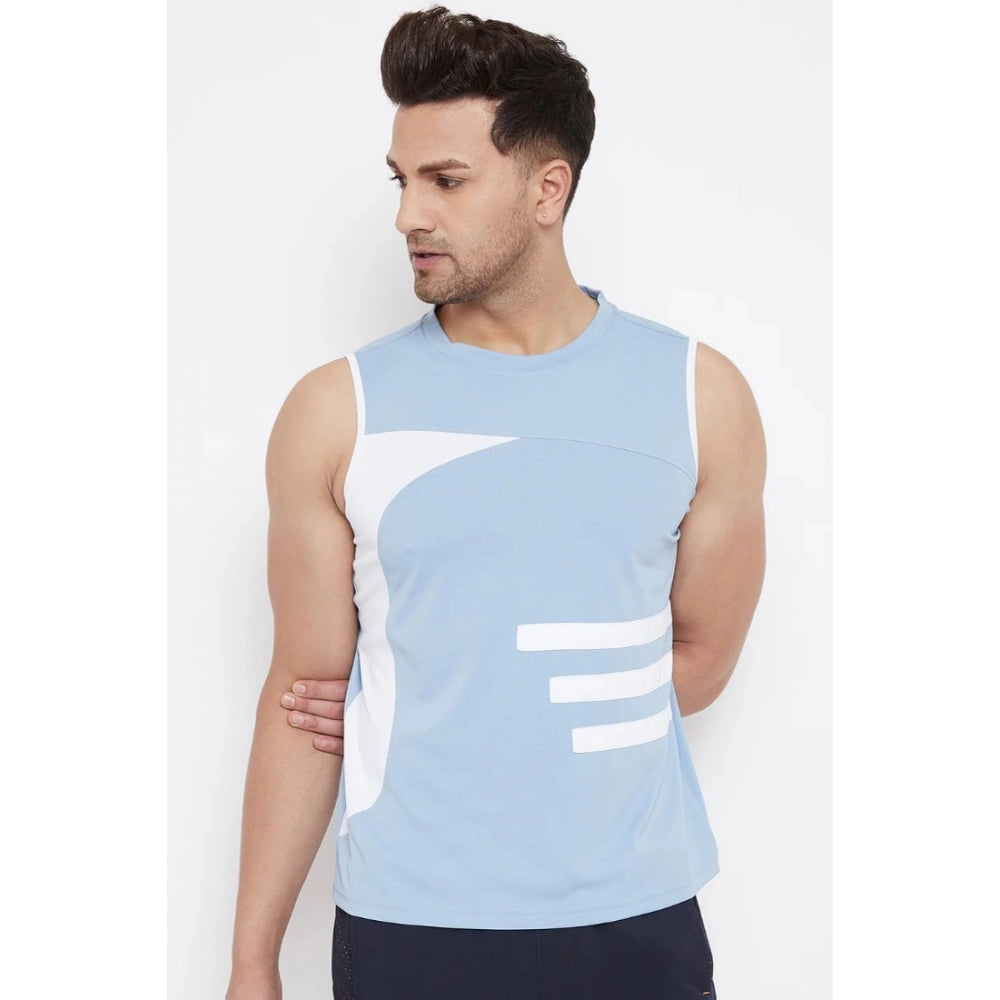 Roneclick Men's Striped Polyester Sleeveless T.Shirt (Blue)