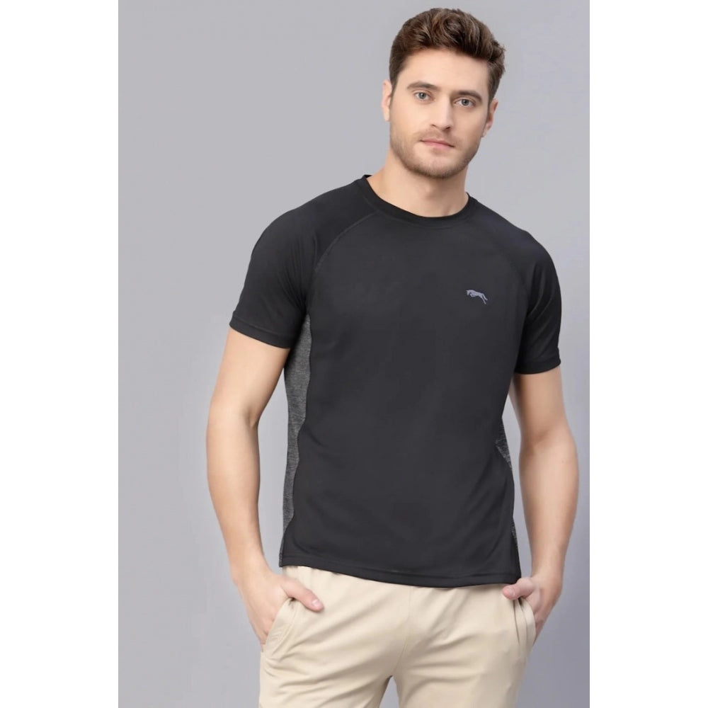 Roneclick Men's Solid Polyester Short Sleeves T.Shirt (Black)