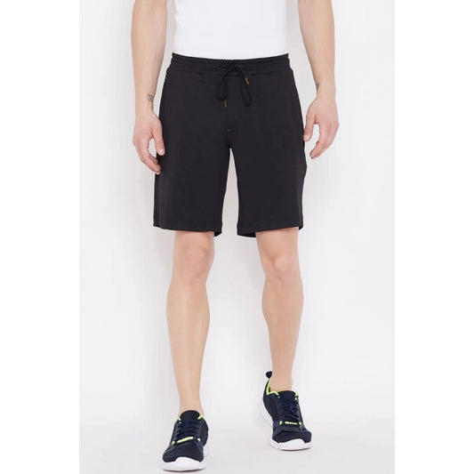 Roneclick Men's Solid Polyester Knee Length Shorts (Black)