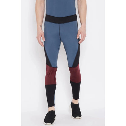 Roneclick Men's Colour Blocked Polyester Tights (Blue)