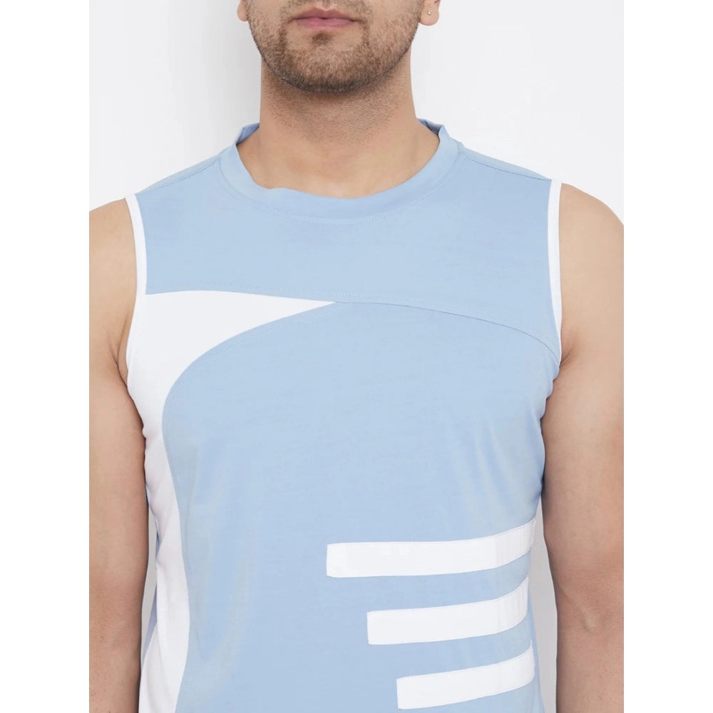 Roneclick Men's Striped Polyester Sleeveless T.Shirt (Blue)