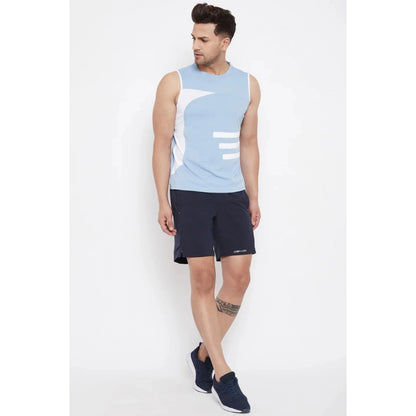 Roneclick Men's Striped Polyester Sleeveless T.Shirt (Blue)