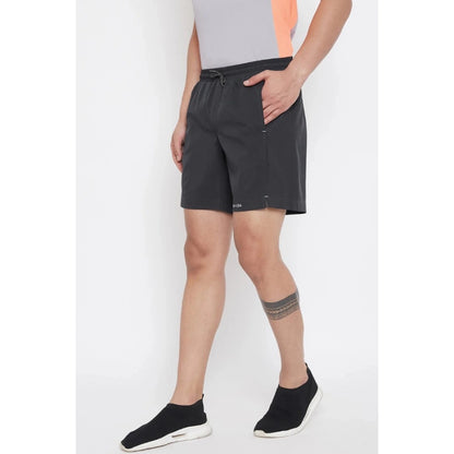 Roneclick Men's Solid Polyester Above Knee Shorts (Black)