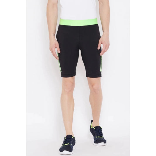 Roneclick Men's Solid Polyester Knee Length Shorts (Black)