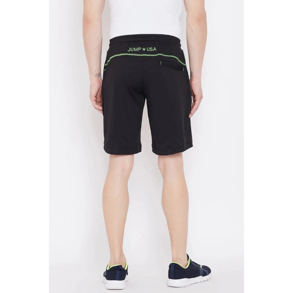 Roneclick Men's Solid Polyester Knee Length Shorts (Black)