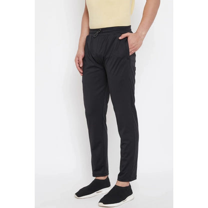 Roneclick Men's Solid Polyester Regular Track Pant (Black)