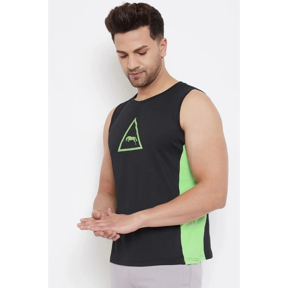 Roneclick Men's Solid Polyester Sleeveless T.Shirt (Black)