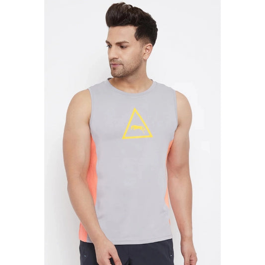 Roneclick Men's Solid Polyester Sleeveless T.Shirt (Grey)