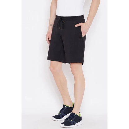 Roneclick Men's Solid Polyester Knee Length Shorts (Black)