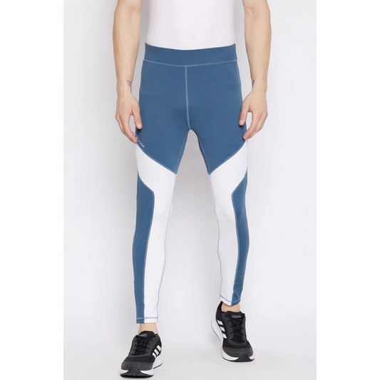 Roneclick Men's Colour Blocked Polyester Tights (Blue)