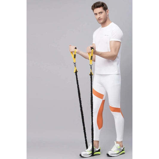 Roneclick Men's Striped Polyester Tights (White Orange)