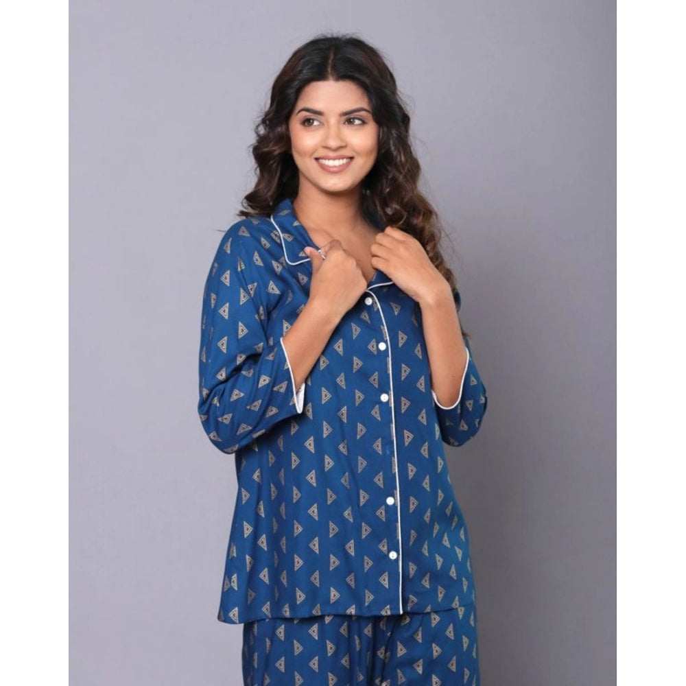 Roneclick Women's Casual Rayon 3-4th Sleeve Night Suit Set (Blue)