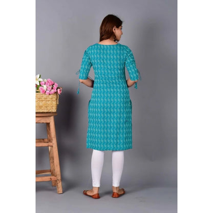 Roneclick Women's Casual Cotton 3-4th Sleeve Kurti (Aqua Blue)