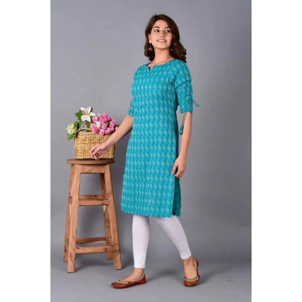 Roneclick Women's Casual Cotton 3-4th Sleeve Kurti (Aqua Blue)