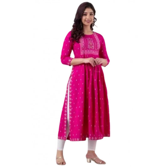 Roneclick Women's Casual Viscose Rayon 3-4th Sleeve Nayra Cut Kurti (Pink)