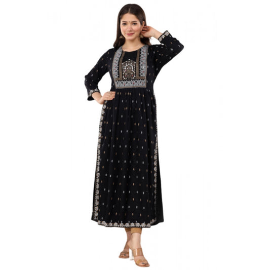 Roneclick Women's Casual Viscose Rayon 3-4th Sleeve Nayra Cut Kurti (Black)