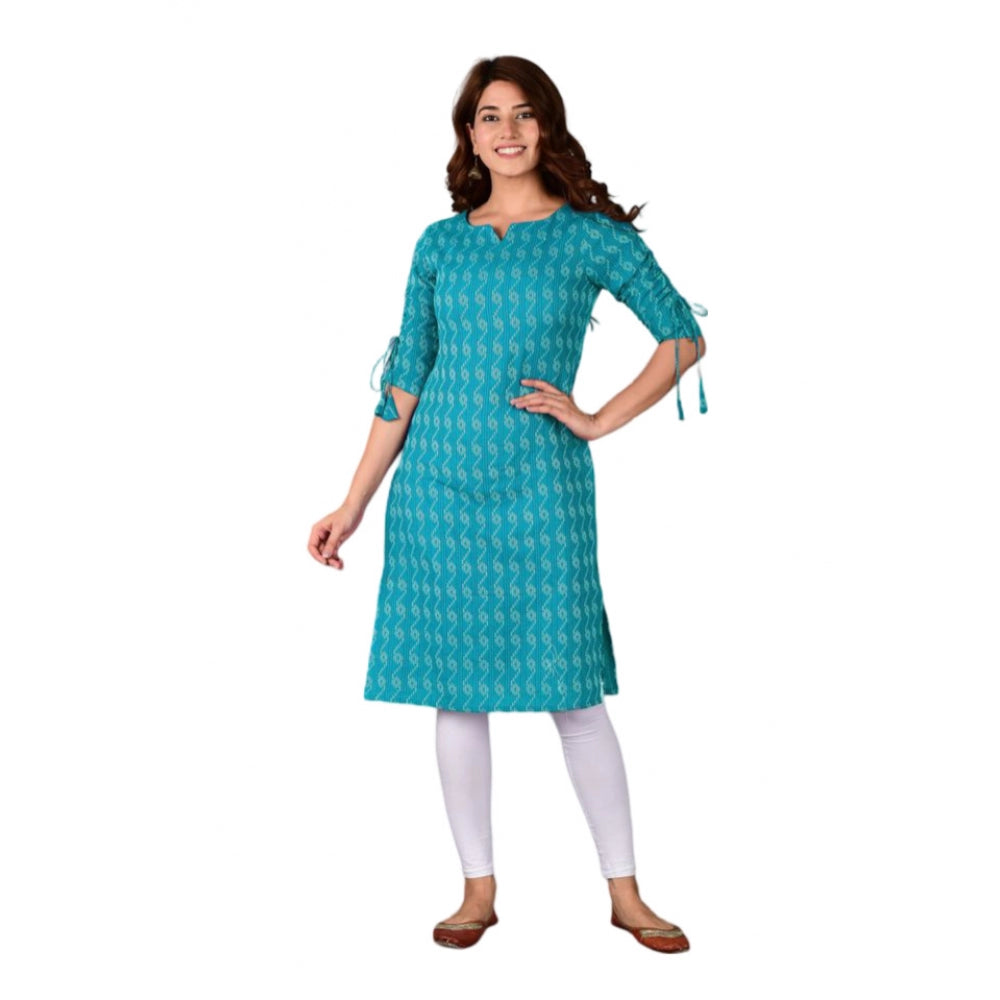 Roneclick Women's Casual Cotton 3-4th Sleeve Kurti (Aqua Blue)