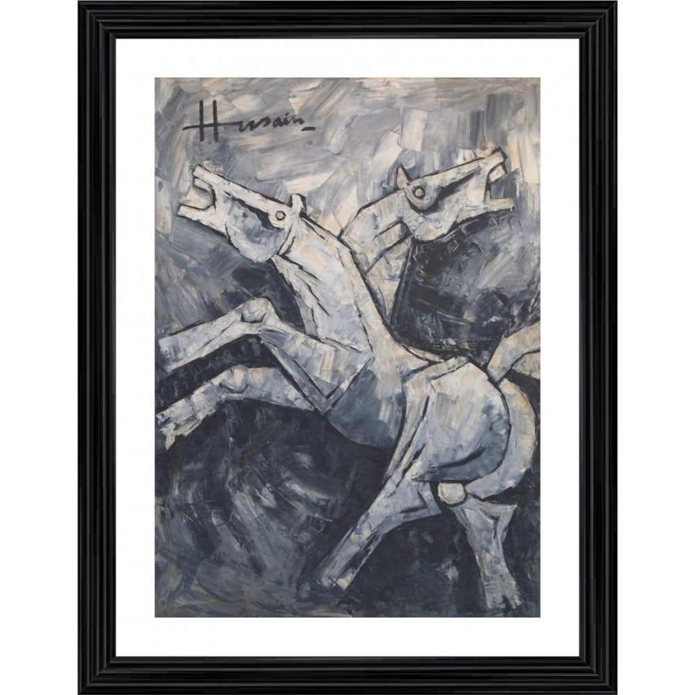 Roneclick Horse Painting With Wood Photo Frame (Multicolor)