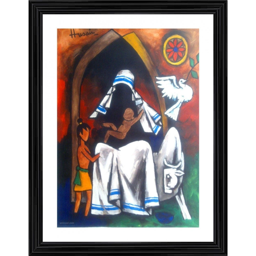 Roneclick Mother Teresa Goddess of Peace Painting With Wood Photo Frame (Multicolor)