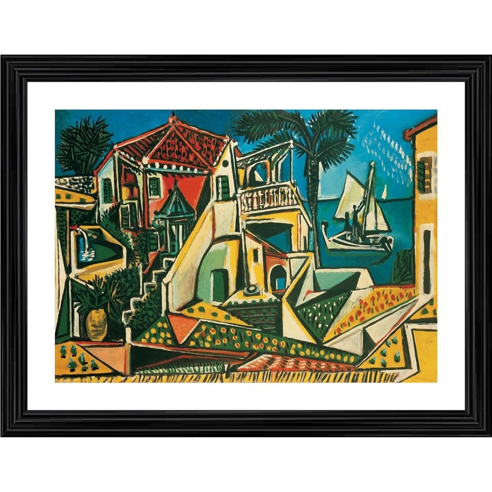 Roneclick Mediterranean Landscape 1953 Painting With Wood Photo Frame (Multicolor)