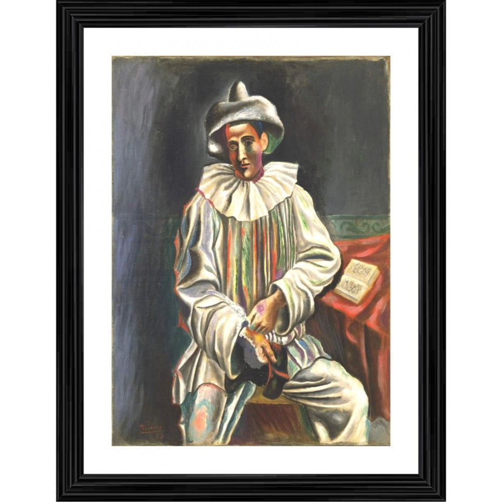 Roneclick Pierrot 1918 Painting With Wood Photo Frame (Multicolor)