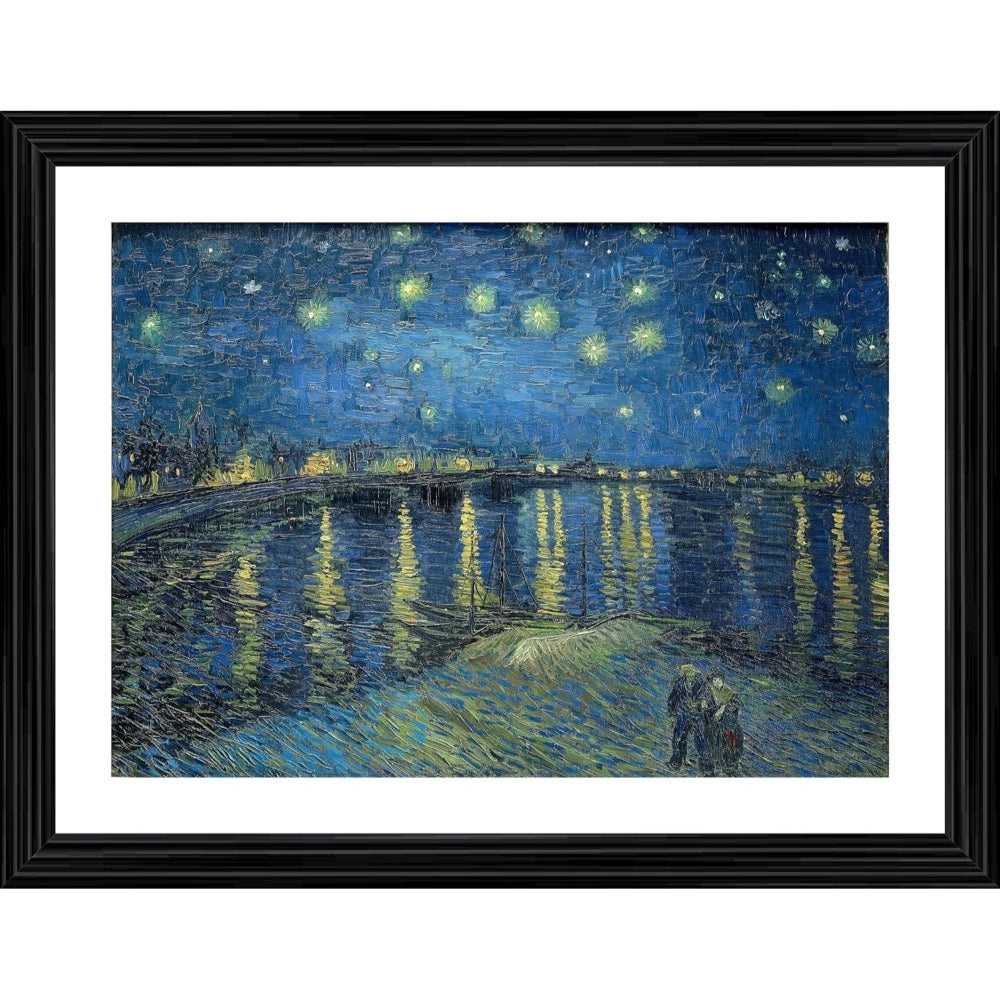 Roneclick Starry Night over the Rhone River 1888 Painting With Wood Photo Frame (Multicolor)