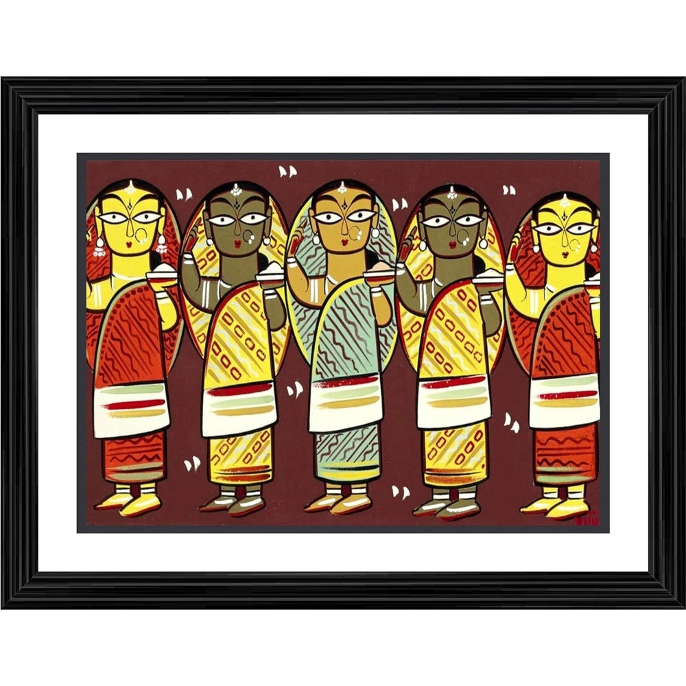 Roneclick Five Women Painting With Wood Photo Frame (Multicolor)