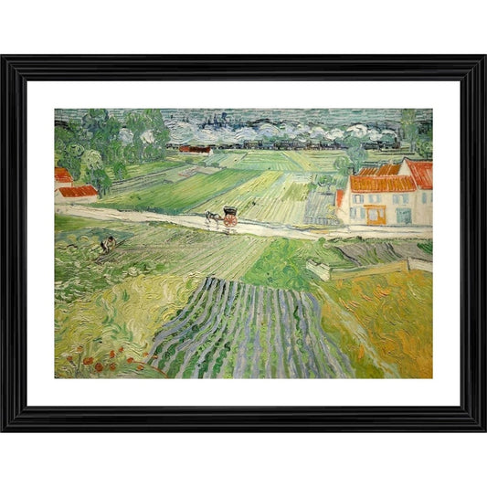 Roneclick Train in the Rains at Auvers 1890 Painting With Wood Photo Frame (Multicolor)