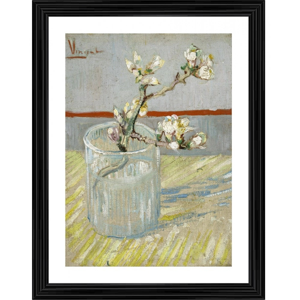 Roneclick Sprig of Flowering Almond in a Glass 1888 Painting With Wood Photo Frame (Multicolor)