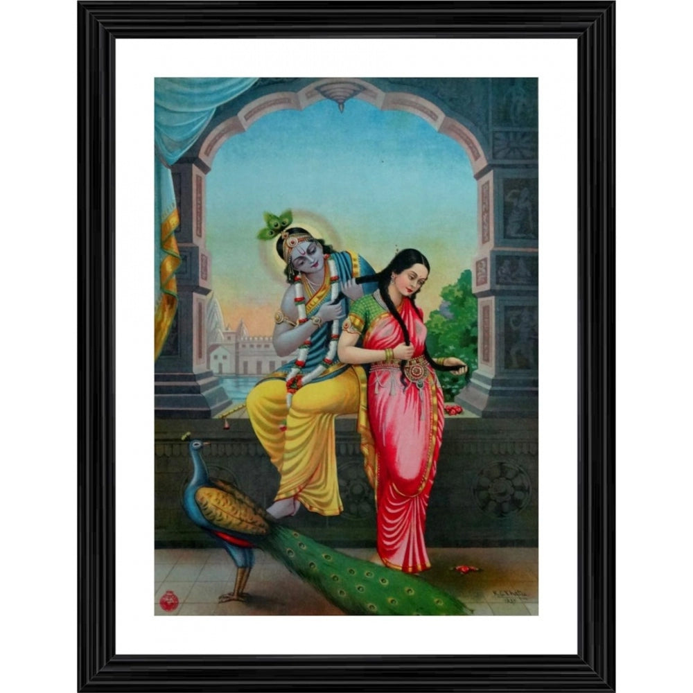 Roneclick Radha Krishna 1900 Painting With Wood Photo Frame (Multicolor)