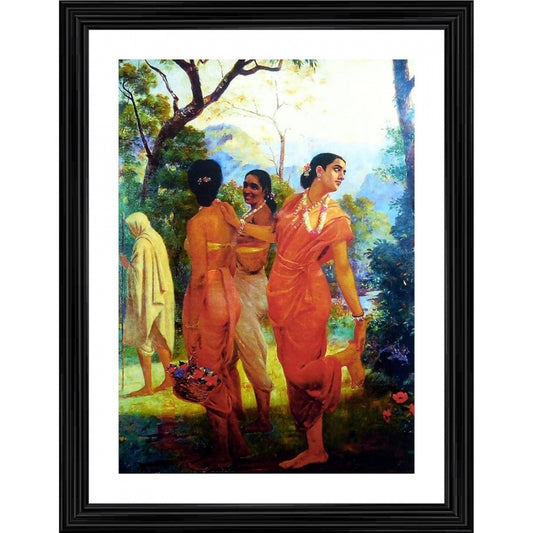 Roneclick Shakuntala with her Companions 1870 Painting With Wood Photo Frame (Multicolor)