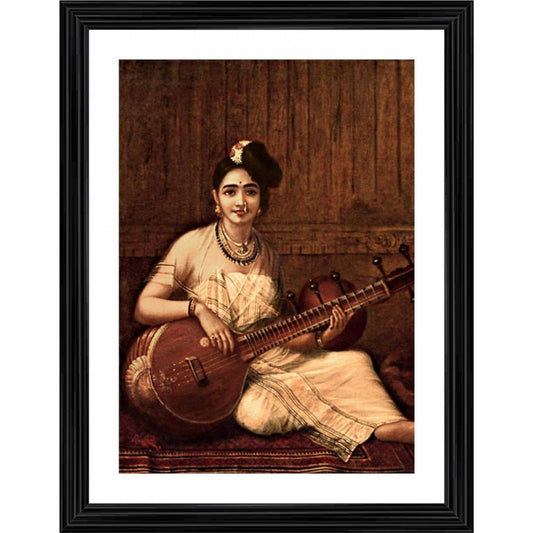 Roneclick Malabar Lady with Veena 1900 Painting With Wood Photo Frame (Multicolor)