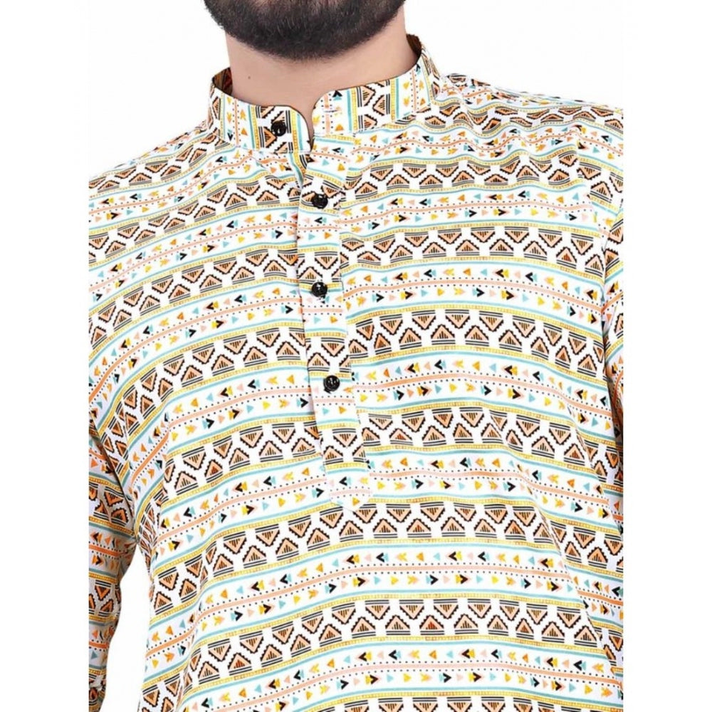 Roneclick Men's Cotton Blended Printed Full Sleeve Shortkurta (Multicolor)