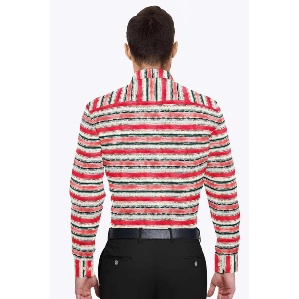 Roneclick Men's Cotton Blended Striped Full Sleeve Shirt (Red-White)