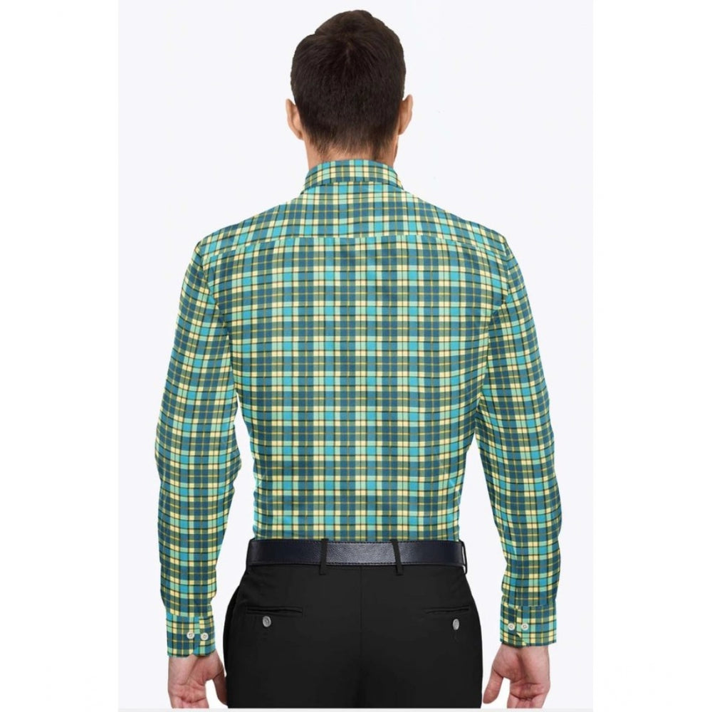 Roneclick Men's Cotton Blended Checked Full Sleeve Shirt (Green-Yellow)