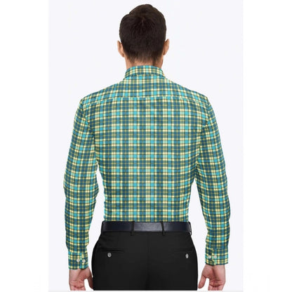 Roneclick Men's Cotton Blended Checked Full Sleeve Shirt (Green-Yellow)